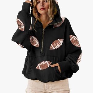 Black Football Print Women's Hoodie large
